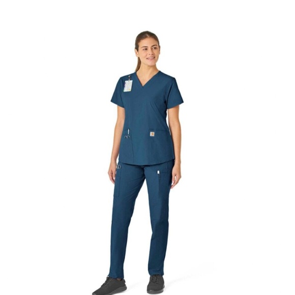 CARHARTT Force Essentials V-Neck Scrub Top in Caribbean Blue - Picture 3 of 10